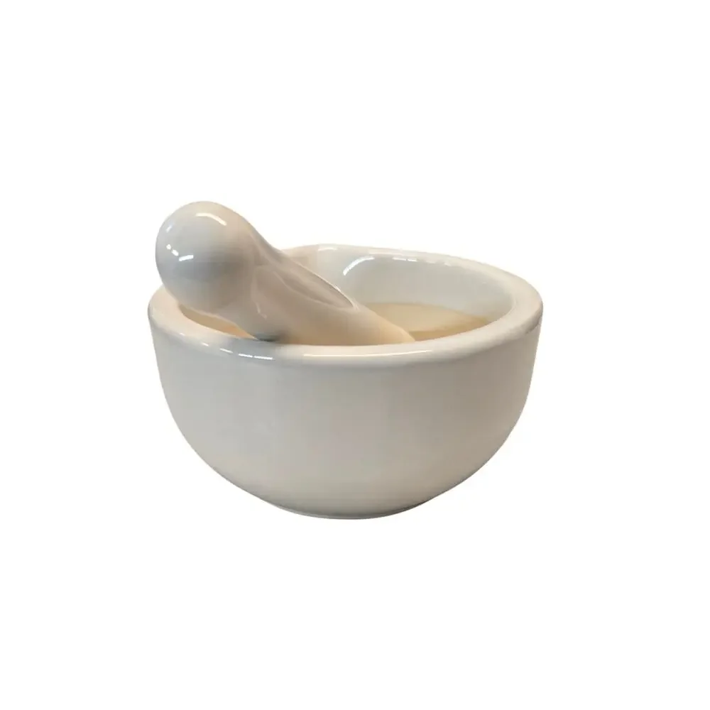 Mortar and Pestle White Glazed Porcelain Apothecary Kitchen Tool Approx. 5